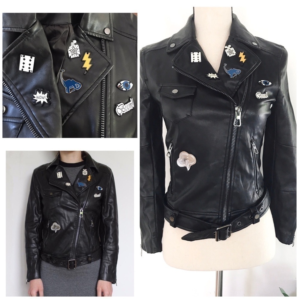 NWT H&M Dinosaur Pins Faux Moto Leather Jacket 4 - Picture 9 of 9